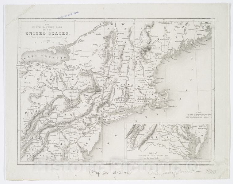 Historic 1840 Map - The North Eastern Part Of The United States - Northeastern States - Maps Of North America. - Vintage Wall Art