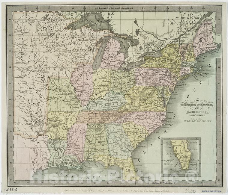 Historic 1833 Map - United States - United States - Maps-Maps Of North America. - Vintage Wall Art