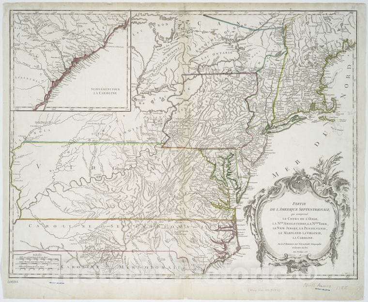 Historic Map - 1755 Partie De L'Amerique Septentrionale, Qui Comprend Le Cours De L'Ohio, La Nlle. Angleterre, La Nlle York, New Jersey, Pensylvanie, Maryland - Vintage Wall Art