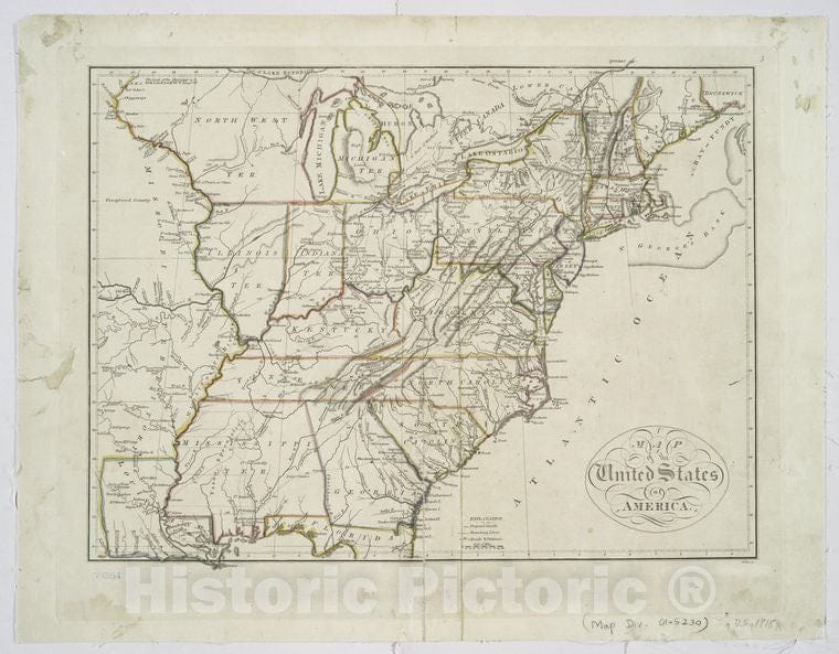 Historic 1818 Map - Map Of The United States Of America - United States - United States - Maps Of North America. - Vintage Wall Art