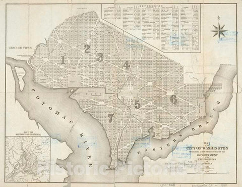 Historic Map - 1850 Map Of The City Of Washington : Established As The Permanent Seat Of The Government Of The United States Of America - Vintage Wall Art