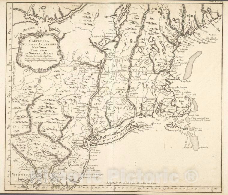 Historic Map - 1764 New York (N.Y.), Carte De La Nouvelle Angleterre : New York, Pensilvanie Et Nouveau Jersay Suivant Les Cartes Angloises. - Vintage Wall Art