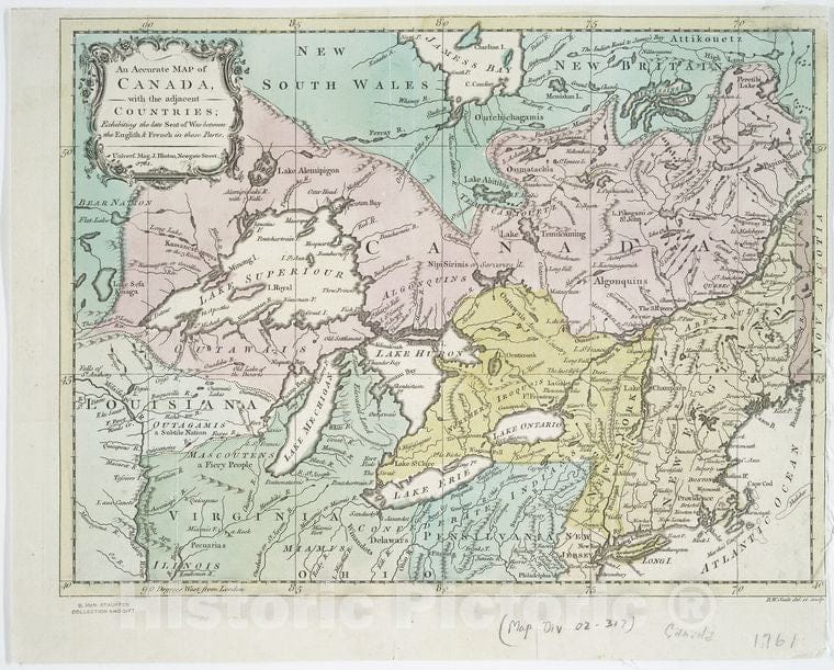Historic 1761 Map - An Accurate Map Of Canada, With The Adjacent Countries : Exhibit - Vintage Wall Art