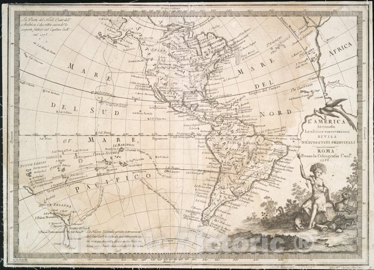 Historic Map - 1788 L'America Secondo Leultime Osservazioni Divisa Ne Suoistati Principali - Vintage Wall Art