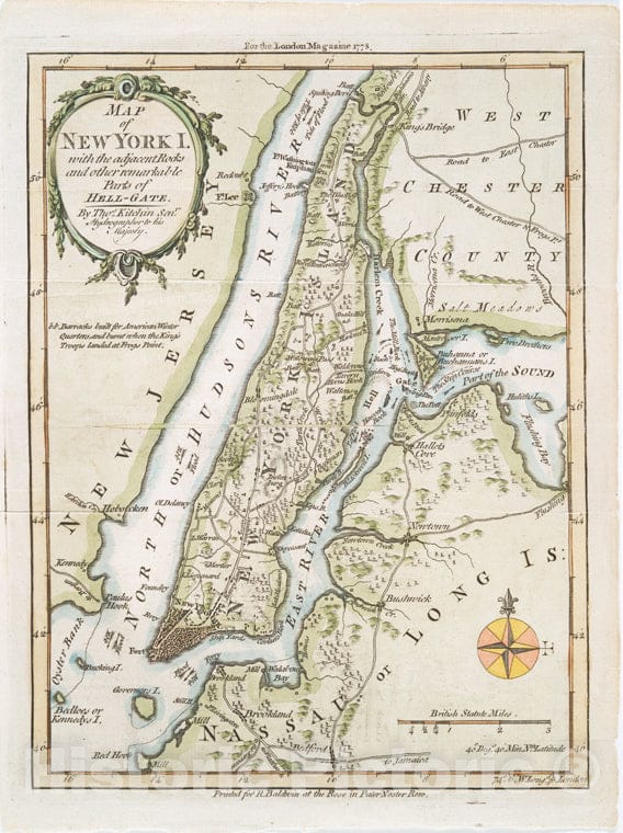 Historic Map - 1778 Map Of New York I. : With The Adjacent Rocks And Other Remarkable Parts Of Hell-Gate - Vintage Wall Art