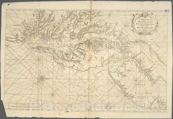 Historic 1743 Map - Virginia, Maryland, Pennsilvania, East & West New ...