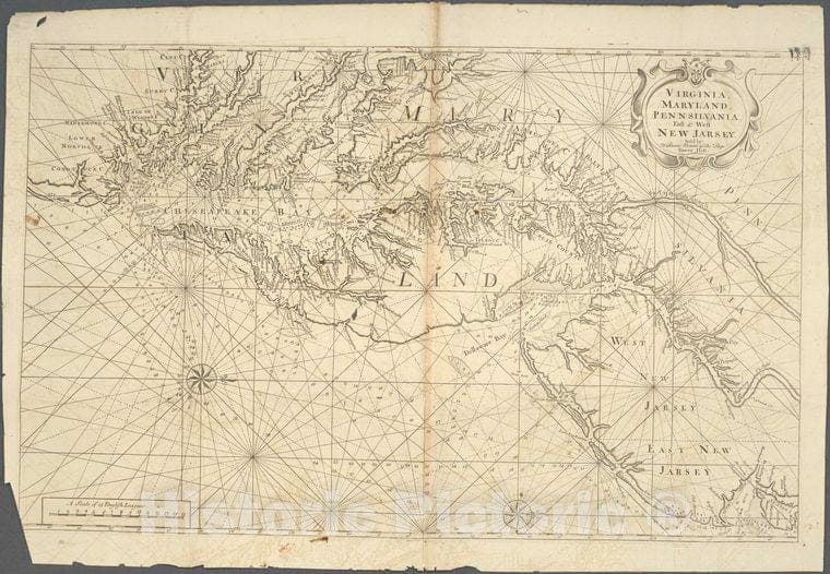 Historic 1743 Map - Virginia, Maryland, Pennsilvania, East & West New Jarsey. - Middle Atlantic States - Charts And Maps - Vintage Wall Art