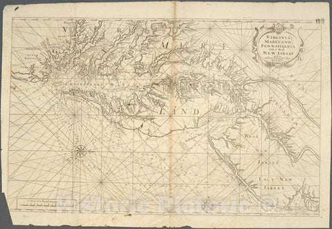 Historic 1743 Map - Virginia, Maryland, Pennsilvania, East & West New Jarsey. - Middle Atlantic States - Charts And Maps - Vintage Wall Art