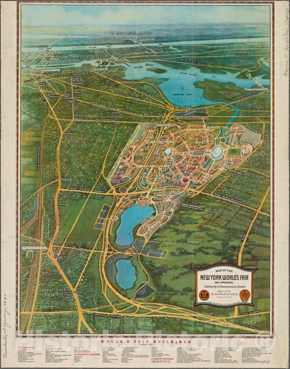 Historic 1939 Map - Map Of The New York World'S Fair And Approaches.Of New York City And State - Queens - Vintage Wall Art