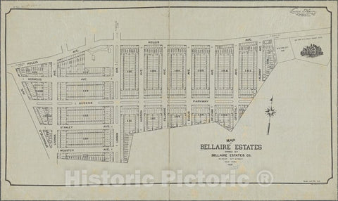 Historic 1908 Map - Map Of Bellaire Estates, Queens Borough, New Yoek City.Of New York City And State - Queens - Vintage Wall Art