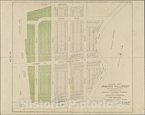 Historic Map - 1910 Queens, New York (N.Y.), Map Of Jamaica Hillcrest, Sections C And D, Property Of The Jamaica Hillcrest Company In The Borough Of Queens. - Vintage Wall Art