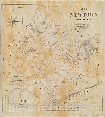 Historic Map - 1852 Queens, New York (N.Y.), Map Of Newtown Long Island. Designed To Exhibit The Localities Referred To In The"Annals Of Newtown." - Vintage Wall Art