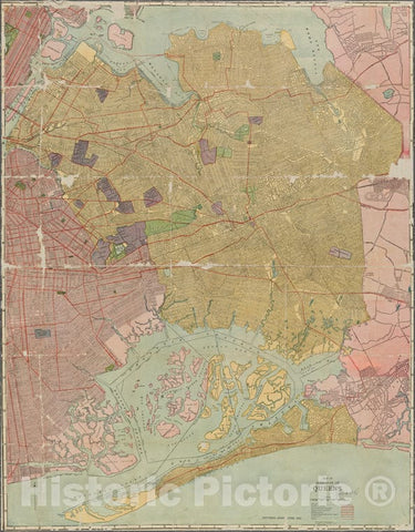 Historic 1917 Map - Map Of Borough Of Queens. Revised April 15Th, 1917.Of New York City And State - Queens - Vintage Wall Art