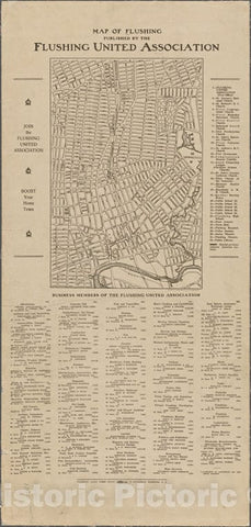 Historic 1920 Map - Map Of Flushing Published By The Flushing United Association. List Of References To Public Buildings.Of New York City And State - Queens - Vintage Wall Art