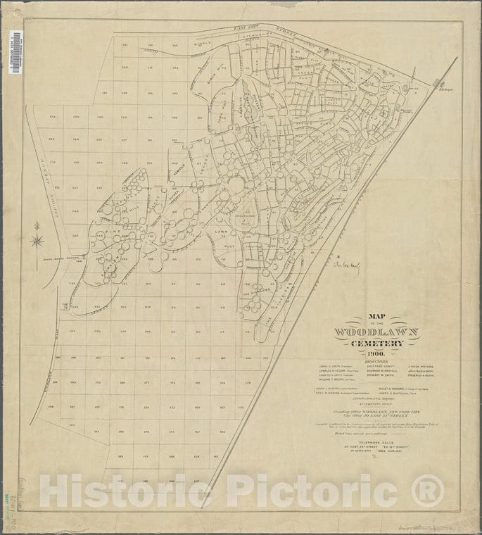 Historic 1900 Map - Map Of Woodlawn Cemetery. - -Maps Of New York City And State - Bronx - Vintage Wall Art