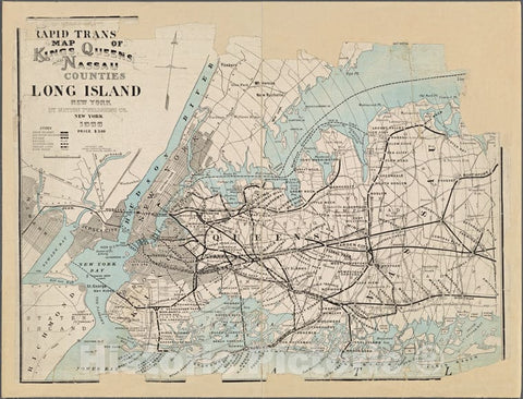 Historic 1906 Map - Rapid Transit Map Of Kings, Queens, And Nassau Counties, Long Island.Of New York City And State - New York City & Vicinity - Vintage Wall Art