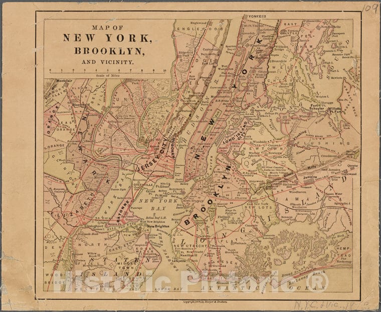 Historic 1878 Map - Map Of New York, Brooklyn, And Vicinity.Of New York City And State - New York City & Vicinity - Vintage Wall Art