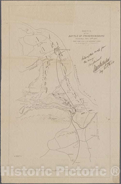 Historic 1862 Map - Sketch Of The Battle Of Fredericksburg - Battlefields Of The Civil War, 1861-1865 - Vintage Wall Art