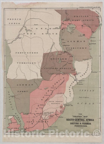 Historic 1890 Map - Graphic Map Of South-Central Africa: Shewing The British & German Possessions - - Vintage Wall Art