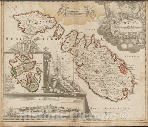 Historic 1731 Map - Insularum Maltae Et Goza - Italy - Switzerlandof Switzerland And Italy - Vintage Wall Art