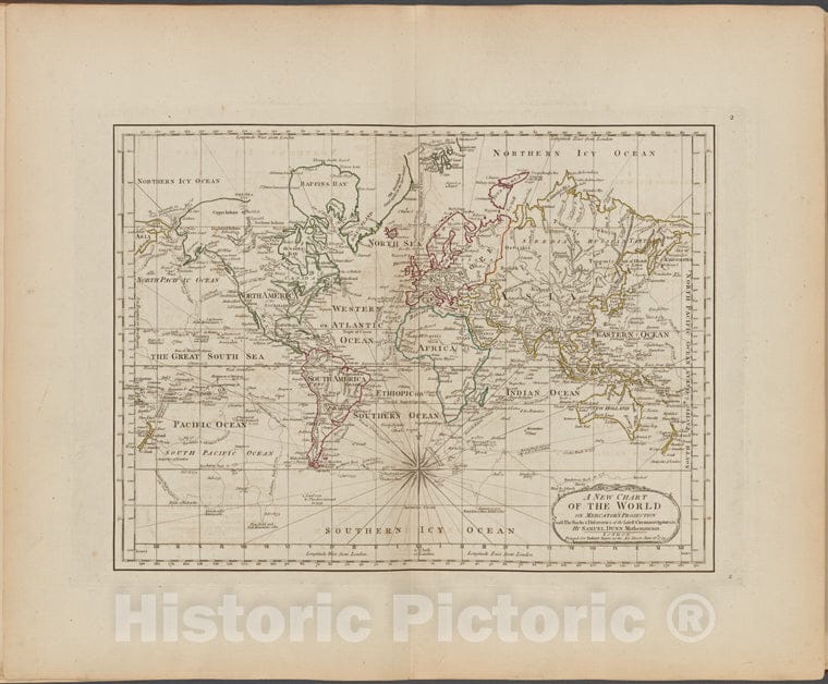 Historic Map - 1788 A New Chart Of The World On Mercator'S Projection With The Tracks & Discoveries Of The Latest Circumnavigators &C. - Vintage Wall Art