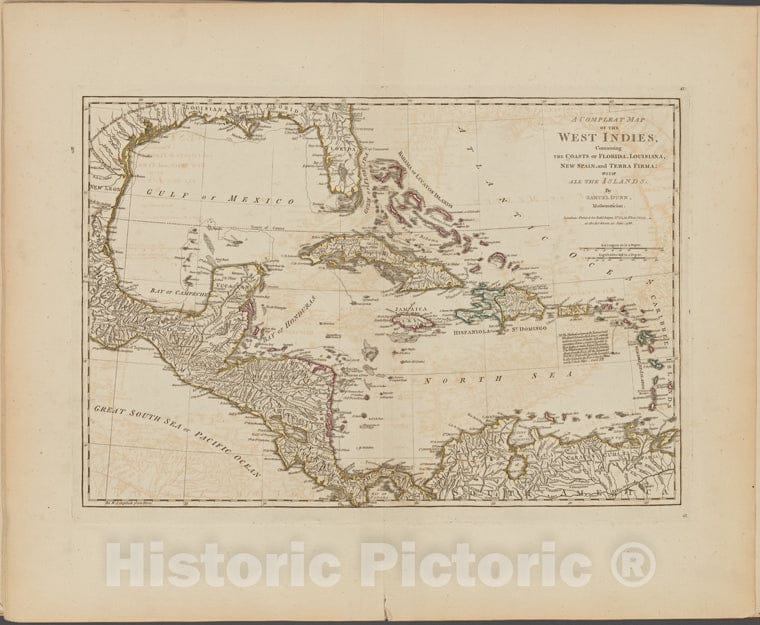 Historic Map - 1788 A Compleat Map Of The West Indies, Containing The Coasts Of Florida, Louisiana, New Spain, And Terra Firma: With All The Islands - Vintage Wall Art