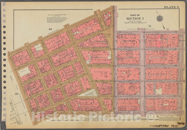 Historic 1955 Map - Plate 9, Part Of Section 1: [Bounded By N. Moore Street, West Br - Vintage Wall Art