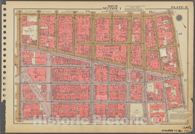 Historic 1955 Map - Plate 11, Part Of Section 1: [Bounded By Grand Street, Mulberry - Vintage Wall Art