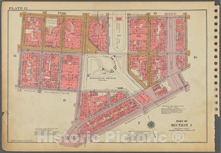 Historic 1955 Map - Plate 12, Part Of Section 1: [Bounded By Hester Street, Orchard - Vintage Wall Art