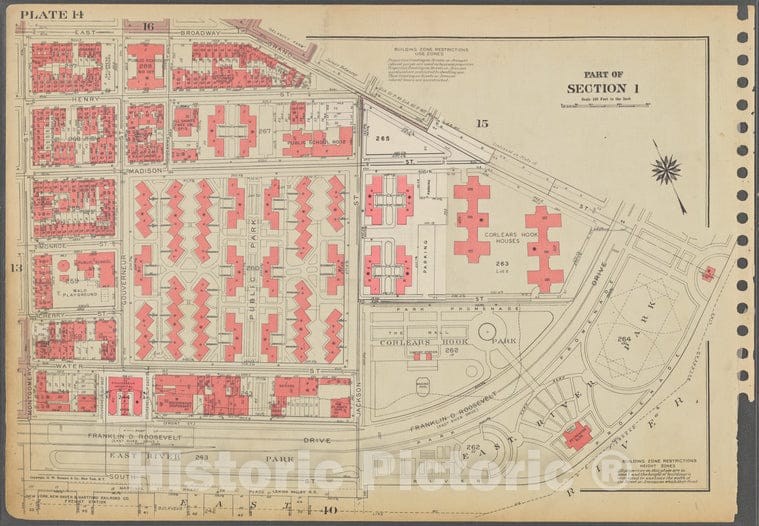 Historic 1955 Map - Plate 14, Part Of Section 1: [Bounded By East Broadway, Grand St - Vintage Wall Art