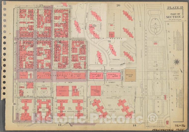 Historic 1955 Map - Plate 15, Part Of Section 2: [Bounded By Stanton Street, Baruch - Vintage Wall Art