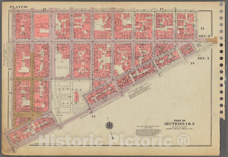 Historic 1955 Map - Plate 16, Part Of Sections 1 & 2: [Bounded By Broome Street, Wil - Vintage Wall Art