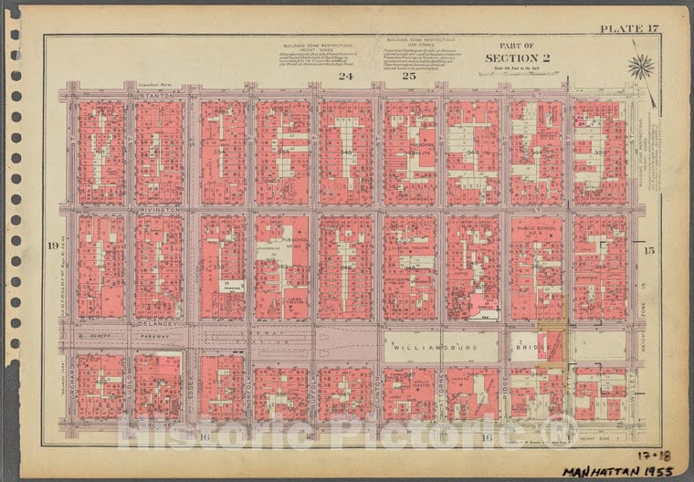 Historic 1955 Map - Plate 17, Part Of Section 2: [Bounded By Stanton Street, Willett - Vintage Wall Art