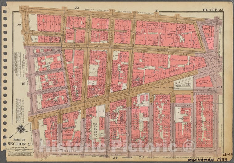 Historic 1955 Map - Plate 23, Part Of Section 2: [Bounded By Broadway, E. 8Th Street - Vintage Wall Art