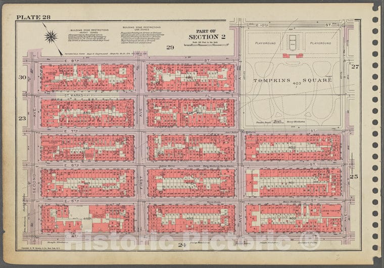 Historic 1955 Map - Plate 28, Part Of Section 2: [Bounded By E. 9Th Street, Avenue A - Vintage Wall Art