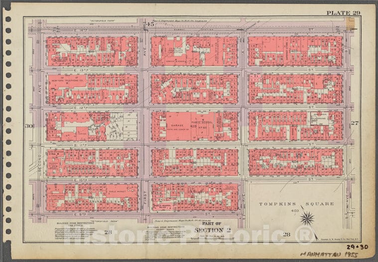 Historic 1955 Map - Plate 29, Part Of Section 2: [Bounded By E. 14Th Street, Avenue - Vintage Wall Art