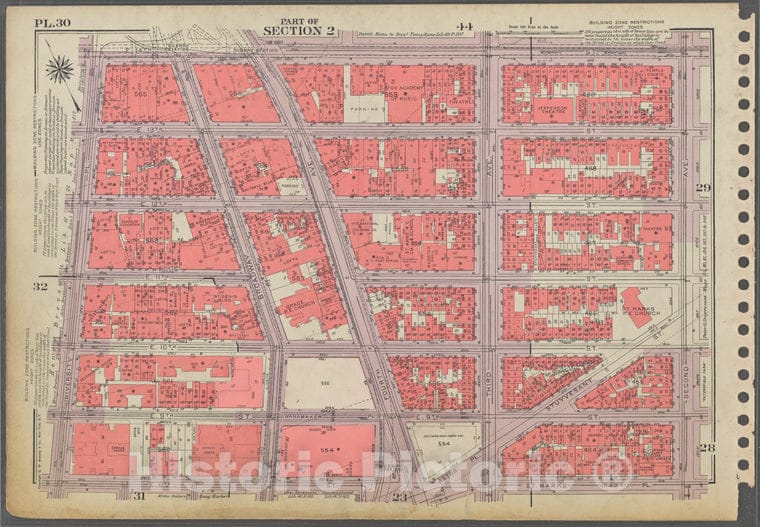 Historic 1955 Map - Plate 30, Part Of Section 2: [Bounded By E. 14Th Street, Second - Vintage Wall Art