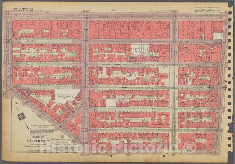 Historic 1955 Map - Plate 32, Part Of Section 2: [Bounded By W. 14Th Street, E. 14Th - Vintage Wall Art