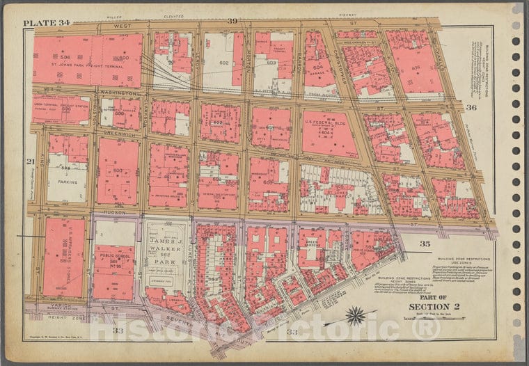 Historic 1955 Map - Plate 34, Part Of Section 2: [Bounded By West Street, Charles St - Vintage Wall Art