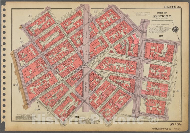 Historic 1955 Map - Plate 35, Part Of Section 2: [Bounded By W. 11Th Street, W. 4Th - Vintage Wall Art