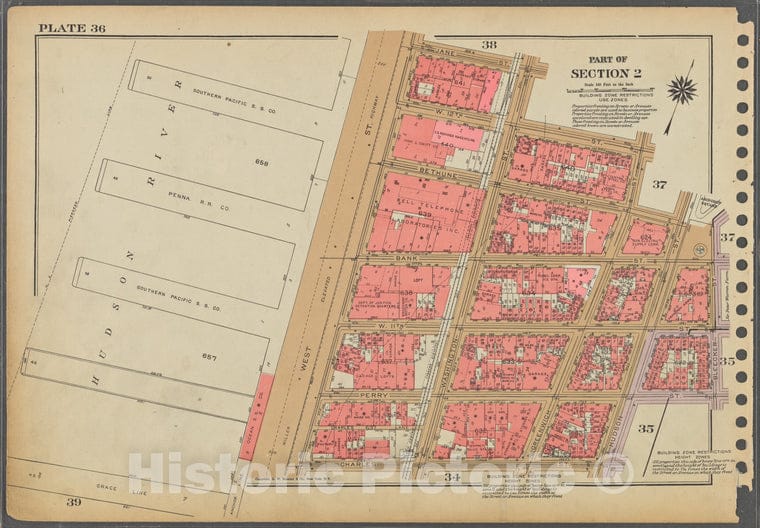 Historic 1955 Map - Plate 36, Part Of Section 2: [Bounded By Jane Street, Washington - Vintage Wall Art