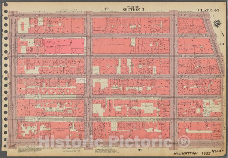 Historic 1955 Map - Plate 43, Part Of Section 3: [Bounded By W. 20Th Street, E. 20Th - Vintage Wall Art