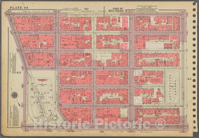 Historic 1955 Map - Plate 44, Part Of Section 3: [Bounded By (Gramercy Park) E. 20Th - Vintage Wall Art