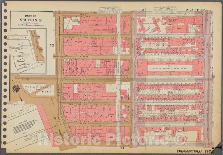 Historic 1955 Map - Plate 47, Part Of Section 3: [Bounded By W. 26Th Street, Ninth A - Vintage Wall Art