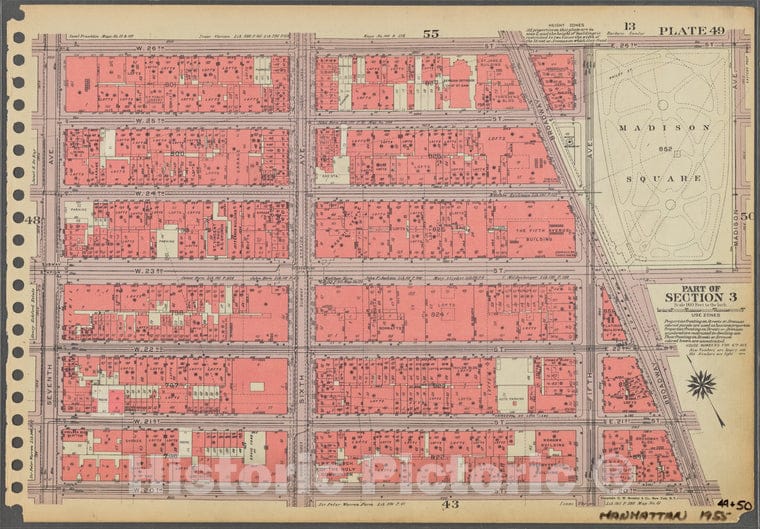 Historic 1955 Map - Plate 49, Part Of Section 3: [Bounded By W. 26Th Street, E. 26Th - Vintage Wall Art