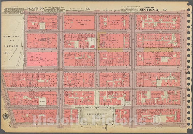 Historic 1955 Map - Plate 50, Part Of Section 3: [Bounded By E. 26Th Street, Second - Vintage Wall Art