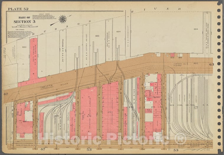 Historic 1955 Map - Plate 52, Part Of Section 3: [Bounded By (Hudson River Piers) Tw - Vintage Wall Art