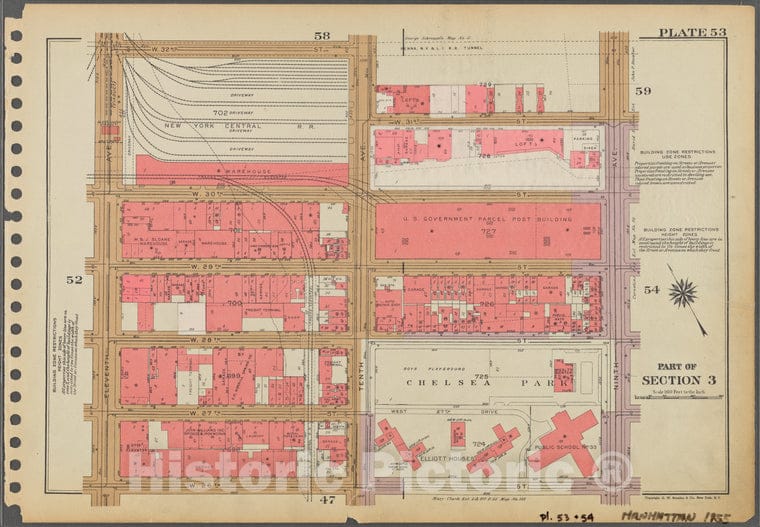 Historic 1955 Map - Plate 53, Part Of Section 3: [Bounded By W. 32Nd Street, Tenth A - Vintage Wall Art
