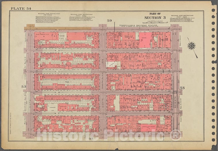 Historic 1955 Map - Plate 54, Part Of Section 3: [Bounded By W. 31St Street, Seventh - Vintage Wall Art