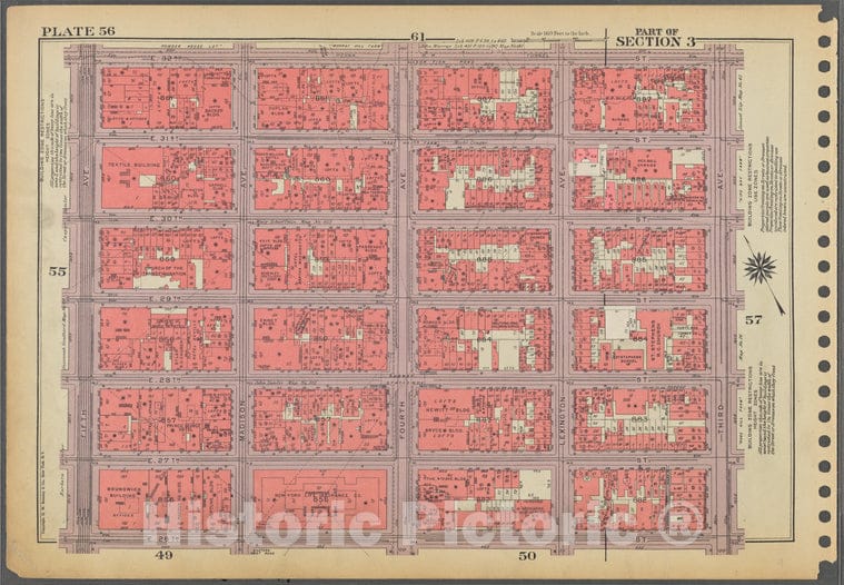 Historic 1955 Map - Plate 56, Part Of Section 3: [Bounded By E. 32Nd Street, Third A - Vintage Wall Art